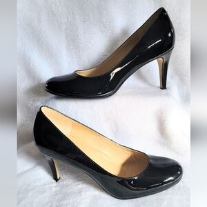 Vtg Cole Haan 7 Derby Round Toe Patent Leather Lainey Pumps With Nike Air Soles
